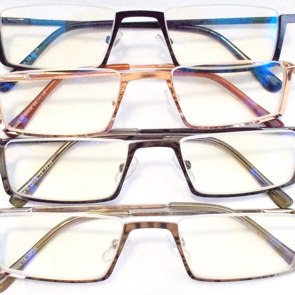 SET OF 4 PAIRS OF 2.25 METAL HALF MOON READING GLASSES